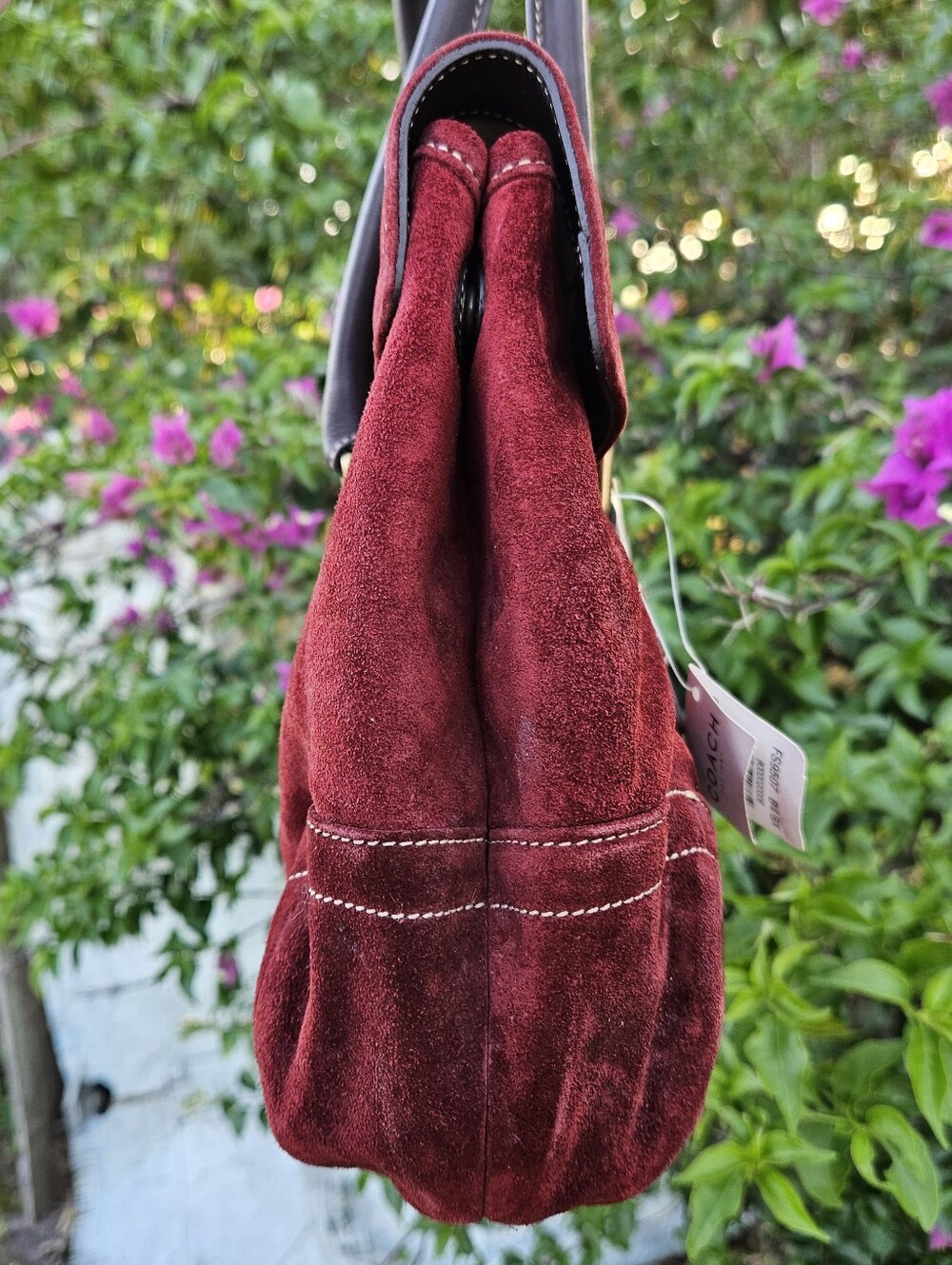 Vintage Coach Soho 9507 Burgundy Suede Shoulder Bag Hangtag Musty Smell Read - Picture 4 of 14